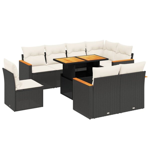 vidaXL Salon de jardin 9 Pièces avec coussins noir résine tressée