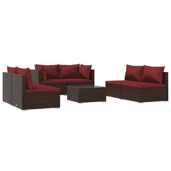vidaXL Salon de jardin 7 Pièces avec coussins Résine tressée Marron