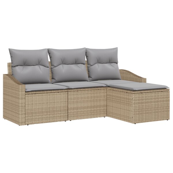 vidaXL Ensemble de canapés de jardin 4 pièces avec des coussins en poly rattan beige