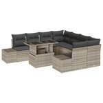 vidaXL Ensemble de Canapé de Jardin 9 Pièces avec Coussins en Poly Rotin Gris Clair