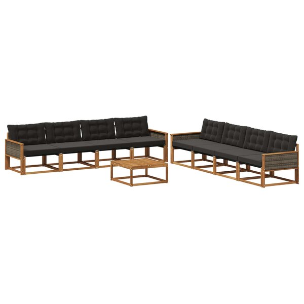 vidaXL Ensemble de canapés d'extérieur 9 Pièces Naturel et noir