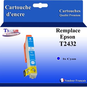 T3AZUR- Cartouche Compatible avec Epson 24XL 24 XL remplace Epson Expression Photo XP55 XP750 XP760 XP850 XP860 XP950 XP960 XP970 Cyan
