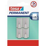 Pack 4 Crochets Permanents Rectangulaires Métal Brossé Adhésifs Taille S Gris TESA