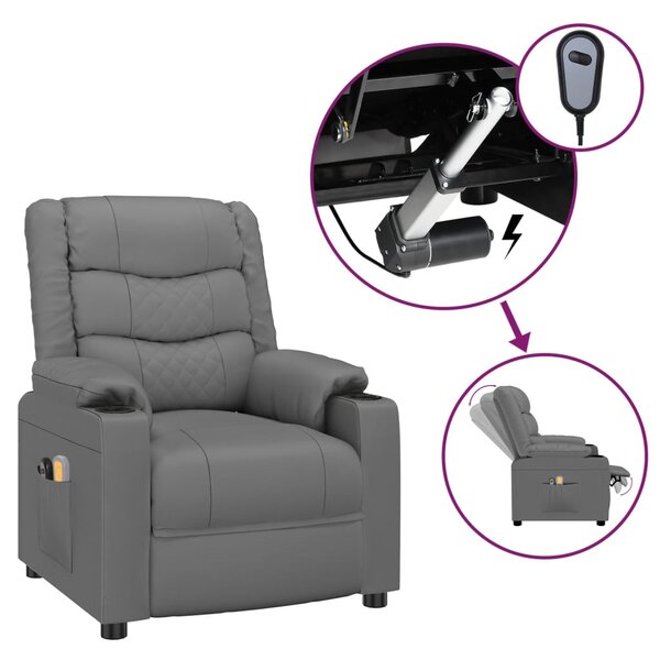 vidaXL Fauteuil de massage électrique Gris Similicuir