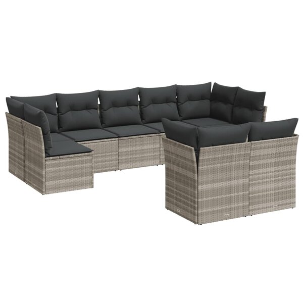 vidaXL Salon de jardin 9 Pièces avec coussins gris clair résine tressée
