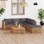 Vidaxl salon de jardin 6 pièces avec coussin gris foncé bois de teck