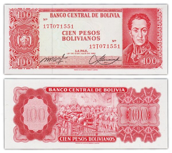 Billet de Collection 100 Pesos Bolivianos 1962 Bolivie - Neuf - P164A