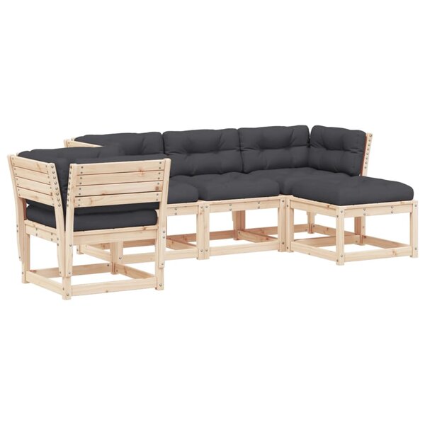 vidaXL Salon de jardin 5 Pièces avec coussins Bois de pin massif