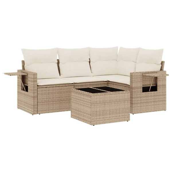 vidaXL Salon de jardin avec coussins 5 Pièces beige résine tressée