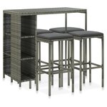 vidaXL Ensemble de bar de jardin 5 Pièces et coussins Résine tressée Gris