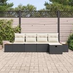 vidaXL Ensemble de canapé de jardin avec coussin 5 Pièces Noir Poly rotin