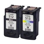 Pack de 2 cartouches d'encre authentiques Canon 512/513 Noir et couleurs - programme SECOND