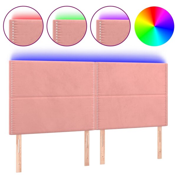 vidaXL Tête de lit à LED Rose 200x5x118/128 cm Velours