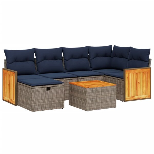 vidaXL Salon de jardin 7 Pièces avec coussins gris résine tressée