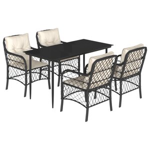 vidaXL Ensemble à manger de jardin coussins 5Pièces Noir Résine tressée