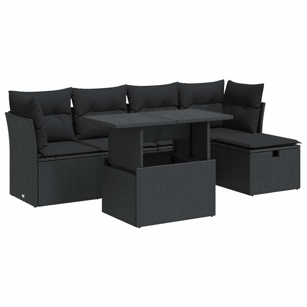 vidaXL Salon de jardin 6 Pièces avec coussins noir résine tressée
