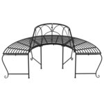 vidaXL Banc demi-circulaire tour d'arbre Ø159 cm Noir Acier
