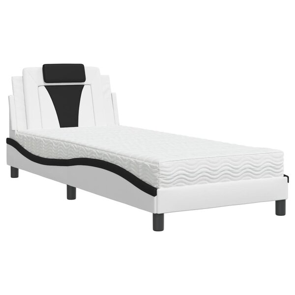 vidaXL Lit Viana avec matelas blanc et noir 90x190 cm similicuir