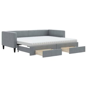 vidaXL Lit de jour avec gigogne et tiroirs gris clair 90x190 cm tissu