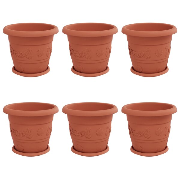 vidaXL Pots de plantes 6 Pièces Rouge brique Ø 26 x 21.5 cm Plastique