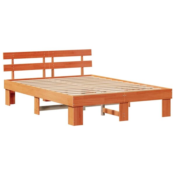 vidaXL Cadre de lit avec tête de lit Brun cire 160 x 200 cm Pin massif