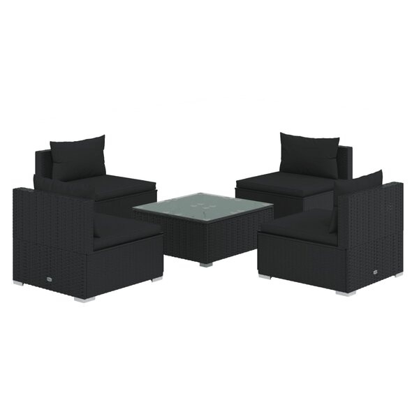 vidaXL Salon de jardin 5 Pièces avec coussins résine tressée noir