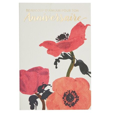 Carte anniversaire anémones rouges - draeger paris