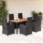 vidaXL Ensemble à manger de jardin coussins 7Pièces Noir Résine tressée