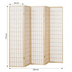 Paravent bois 5 pans Shoji clair pliable