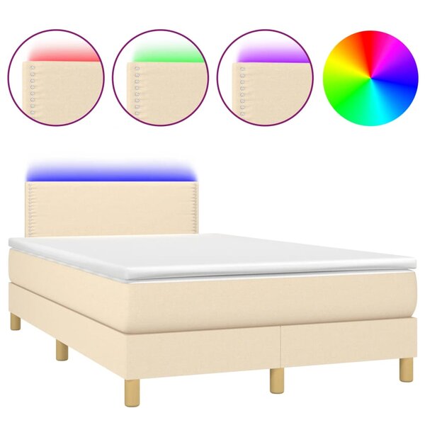 vidaXL Sommier à lattes de lit matelas et LED crème 120x190 cm tissu