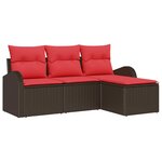 vidaXL Ensemble de Canapés 4 Pièces Marron et rouge polyrotin