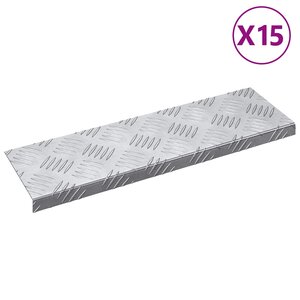 vidaXL Nez de marche Rectangulaire 15 Pièces Argenté 60 x 18 cm Aluminium