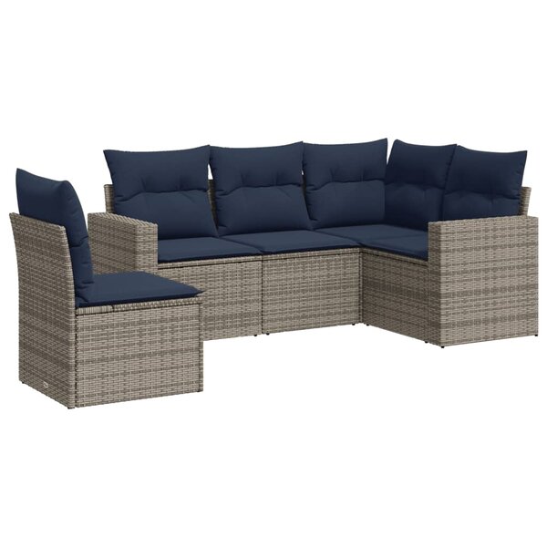 vidaXL Salon de jardin 5 Pièces avec coussins gris résine tressée