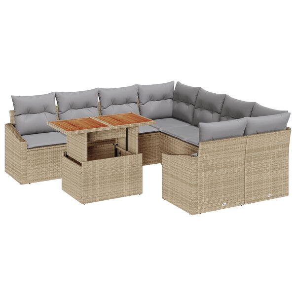 vidaXL Ensemble de jardin 9 pièces avec coussins en rotin beige et acacia