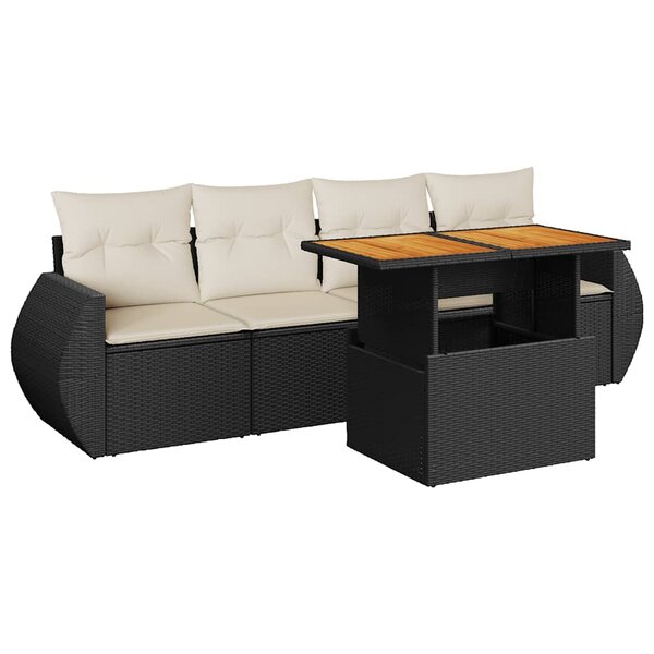 vidaXL Salon de jardin 5 Pièces avec coussins noir résine tressée