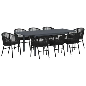 vidaXL Ensemble de salle à manger pour jardin 9 Pièces Noir Poly rotin