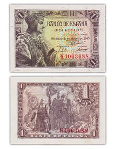 Billet de Collection 1 peseta 1943 Espagne - Neuf - P126