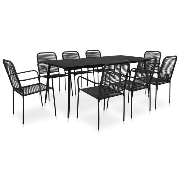 vidaXL Mobilier à dîner d'extérieur 9 Pièces Corde en coton et acier Noir