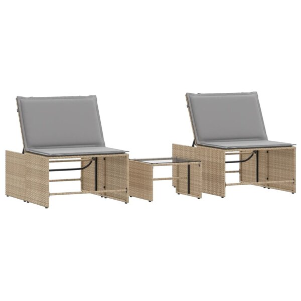 vidaXL Chaises longues 2 pièces avec table en résine tressée beige