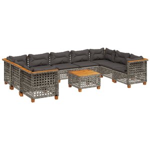 vidaXL Salon de jardin avec coussins 10 Pièces gris résine tressée