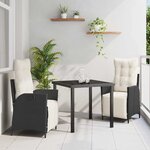 vidaXL Ensemble de salle à manger pour jardin 3 Pièces Noir Poly rotin
