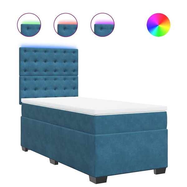 vidaXL Sommier à lattes de lit avec matelas bleu 90x190 cm velours