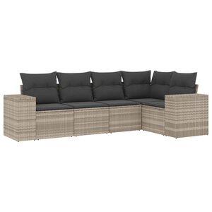 vidaXL Salon de jardin 5 Pièces avec coussins gris clair résine tressée