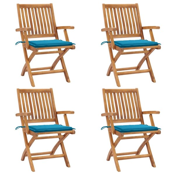 vidaXL Chaises pliables de jardin avec coussins 4 Pièces Teck solide