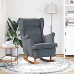 vidaXL Fauteuil à bascule à oreilles en velours gris foncé bois massif