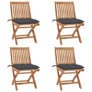 vidaXL Chaises pliables de jardin avec coussins lot de 4 Teck solide