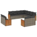 vidaXL Salon de jardin 11 Pièces avec coussins gris résine tressée