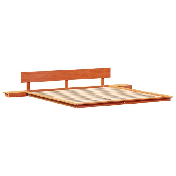 vidaXL Cadre de lit au sol avec tables de nuit marron cire 200x200cm en bois massif
