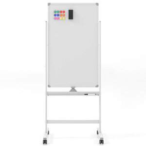 Tableau blanc mobile magnétique double face tableau réversible effaçable à sec hauteur réglable sur 2 positions 4 roulettes pour école blanc 20_0009471
