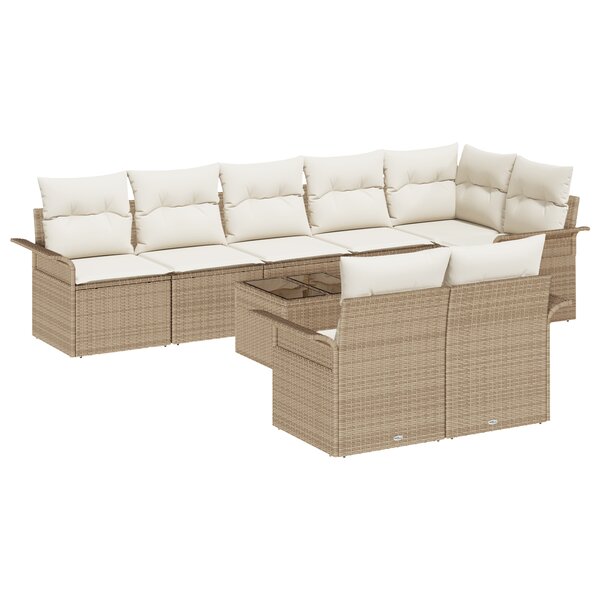 Set de canapé de jardin de 9 pièces avec coussins en poly rattan brun